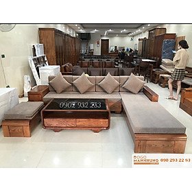 Bộ bàn ghế phòng khách, sofa góc L gỗ sồi 2m80 x 2m G02