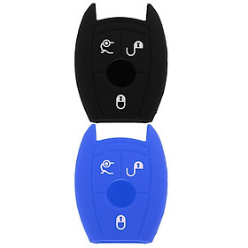 Silicone Key Fob 3 Button Case Cover Skin for C200 Black+Blue