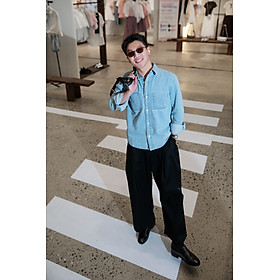 Quần dài nam màu đen ống rộng xếp ly form Barrel - ROUTINE 10S26PCA017