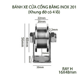 Mua Bộ bánh xe inox 201 cho cửa cổng trượt  lùa  loại 16x48mm (Khung có 4 lỗ)