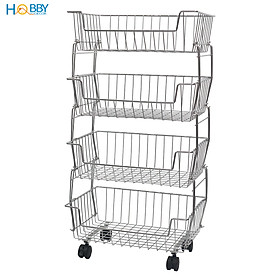 Kệ rổ đựng đồ nhà bếp nhiều tầng Inox 304 Hobby Home Decor NTI không rỉ sét có bánh xe