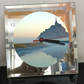 Mua Đồng hồ thủy tinh vuông 20x20 in hình tu viện Mont Saint-Michel (20) . Đồng hồ thủy tinh để bàn trang trí đẹp chủ đề tôn giáo