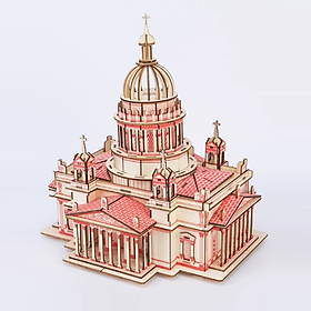 Đồ chơi lắp ráp gỗ 3D Mô hình Nhà thờ Christian Cathedral Laser Kèm đèn LED