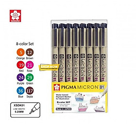 Bút Pigma Nét Micron 01 - BỘ 8 Màu - XSDK01 - 8