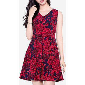 Đầm Xòe Dạo Phố Hoa Đỏ Cổ Tim DDC1792HDO1