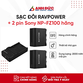 Mua Bộ Sạc Đôi Ravpower + Kèm 2 Pin Sony NP-FZ100 RP-BC018 Cho Máy Ảnh Sony Alpha A7 III  A7R III  A7R3  A7S3  A7R4  A9  Alpha 9 - Hàng Chính Hãng