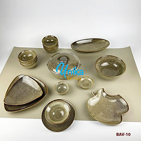 Mua Bộ đồ ăn men gấm vàng BAV10 Set Đồ Ăn men hỏa biến Bát Tràng- Bộ chén đĩa Bát Tràng Cao Cấp