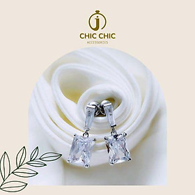 Bông Tai Bạc Nữ, Bông Tai Đính Đá Zircon Hình Vuông| Bông tai Chic Chic A12