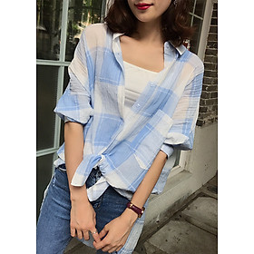 Sơ mi form rộng kẻ phối màu trẻ trung ĐŨI VIỆT DVS27