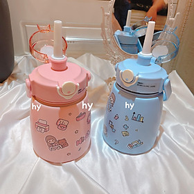 Mua BÌNH NƯỚC GIỮ NHIỆT 800ML RUỘT INOX  TẶNG KÈM STICK DỄ THƯƠNG  CÓ QUAI XÁCH TIỆN DỤNG