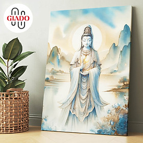 Mua Tranh ảnh thờ treo tường hoặc tranh để bàn mẫu Phật giáo Quan Âm Bồ Tát mây và núi
