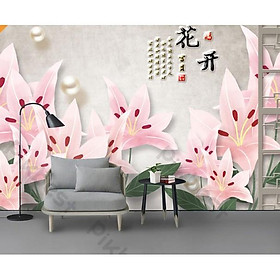 Tranh dán tường Hoa lily cổ điển hiện đại, tranh dán tường 3d hiện đại (tích hợp sẵn keo) MS1275661