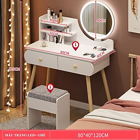 Mua Bàn trang điểm đẹp HOLI (AK02) thông minh có đèn LED  2 ngăn kéo  decor Phong Cách Bắc Âu Chân Gỗ Tự Nhiên