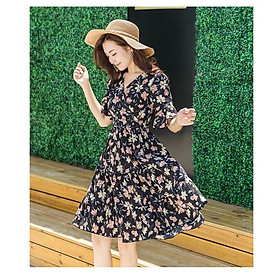 Đầm Xòe Cổ V Hoa Đấp Chéo 2 Màu Điệu Đà Cực Xinh - BY1145