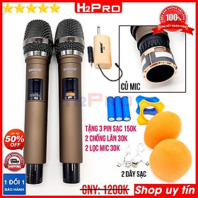 Đôi Micro không dây cao cấp K10 H2PRO, Micro karaoke cầm tay giá rẻ, tặng 3 pin sạc, 2 đôi pin và 2 Silicon Chống