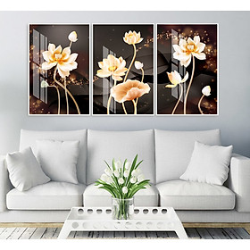 Mua Bộ tranh 3 Bức - Tranh treo tường  phòng khách- Tranh Hoa 3D Hiện Đại H60119 /Gỗ MDF cao cấp phủ kim sa/ Chống ẩm mốc  mối mọt/Bo viền góc tròn