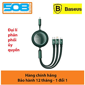 Cáp sạc nhanh dây rút 3 đầu Baseus Bright Mirror 3in1 Retractable 66W/100W (Type C to C/L/M, PD Quick charge Cable) - Hàng chính hãng