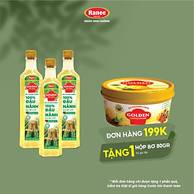 {Đơn 199k tặng hộp bơ 80g} Combo 3 chai Dầu Đậu Nành cao cấp Golden 1 lít (1 lít/chai x 3 chai)