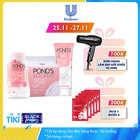 Combo Kem Sữa Rửa Mặt Dưỡng Trắng Nâng Tông Pond'S White Beauty 100G, Phấn Phủ Nâng Tông Pond'S 40G Và Kem Sữa Dưỡng Trắng Nâng Tông Pond'S 50G
