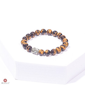 Vòng tay đá mắt hổ vàng tự nhiên 8mm phối charm Phật bạc thái 925 - Hợp tay nữ mệnh Thổ, Kim | VietGemstones