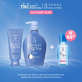 Combo Sữa tắm dưỡng ẩm Senka Perfect Whip 500ml và Sữa rửa mặt sạch ẩm mịn tự nhiên với bọt tơ tằm trắng Perfect Whip 120g