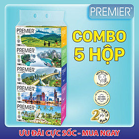 [COMBO 5 HỘP] Khăn giấy lụa đa năng Premier Tôi Yêu Việt Nam 2 lớp 100% bột giấy nguyên sinh, không chất tẩy 180 tờ