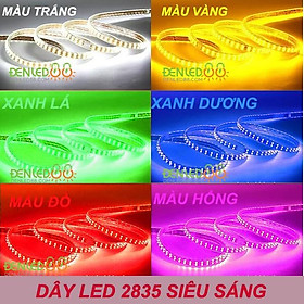 Led Dây 2835 Ánh Sáng Vàng,Trắng, Xanh Lá ,Xanh Dương,Đỏ,RBG,Hồng (Bán Lẻ Theo Mét)