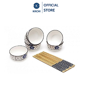 Bộ chén đũa sứ cao cấp (6 chén và 6 đũa) - Họa tiết hoa mai