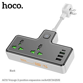 Ổ cắm điện đa năng sạc nhanh PD 17W có 1 cổng typeC + 3 cổng USB và có 2 lỗ cắm tải 2500W AC11 - Chính hãng