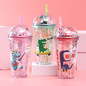 LY ĐỰNG NƯỚC PHA LÊ HÌNH KHỦNG LONG 2 LỚP CÁCH NHIỆT 450ML XINH XẮN KÈM ỐNG HÚT TIỆN LỢI