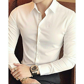 Áo sơ mi nam dài tay dáng ôm sát cổ bẻ vải lụa thái chống nhăn chống xù