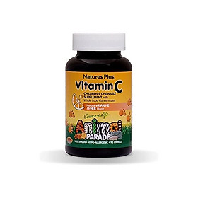 NaturesPlus Animal Parade Source of Life Vitamin C Childrens Chewable - Natural Orange Juice Flavor - 90 Animal Shaped Tablets - Vegan, Vegetarian, Gluten-Free - 45 Servings