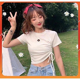 ÁO CROPTOP ÔM BODY RÚT DÂY THÊU HOA CÚC hàng loại 1, form ôm body chuẩn