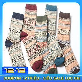 Tất nam cao cổ họa tiết thổ cẩm đi giày tây - Bộ 5 đôi cao cấp