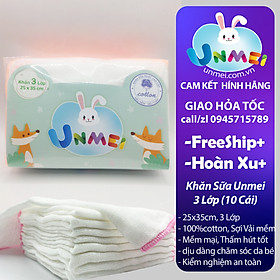 Khăn Sữa 4 Lớp Unmei Xuất Nhật Bịch 10 cái 25x25cm 100% Cotton mềm mại thấm hút tốt