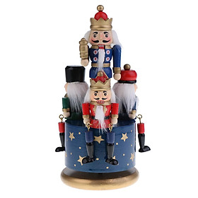 Wooden Nutcracker 4 Soliders Music Box Wind Up Toy Gift