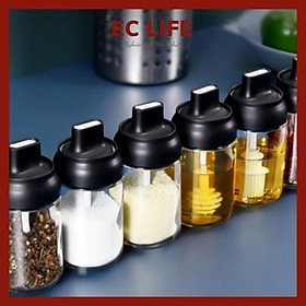 Mua Hủ Đựng Gia Vị Bằng Thủy Tinh Kèm Muỗng Màu Đen Chống Ẩm Dung Tích 250ml