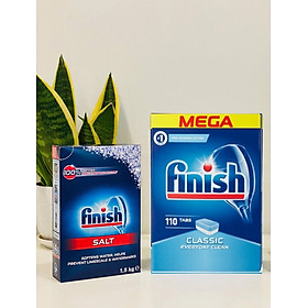 combo viên rửa bát finish 110 viên+muối rửa bát finish 1,5kg dùng cho máy rửa bát