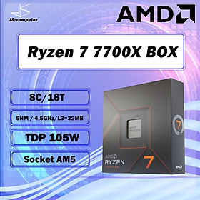 Mới AMD Ryzen 7 7700X R7 7700X HỘP 100-000000591 4.5GHz 8 Nhân 16 Luồng Processo 5nm Zen 4 Ổ Cắm 105W AM5 LGA1718 Không Quạt