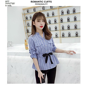 TOP387 ÁO SƠ MI KẺ SỌC DÀI TAY CỔ V