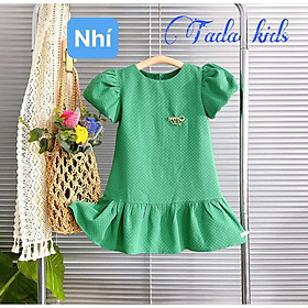 Đầm váy babydoll tay phồng cho bé gái màu trắng hồng xanh diện đi chơi đi