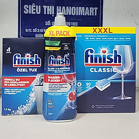 Combo 120 Viên rửa bát Finish + Nước làm bóng Finish 400ml + muối rửa chén finish 1,5kg