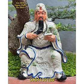 Tượng Quan Công đọc sách cao 36cm men rạn gốm sứ Bát Tràng,Tượng chất liệu men rạn cổ truyền Bát Tràng