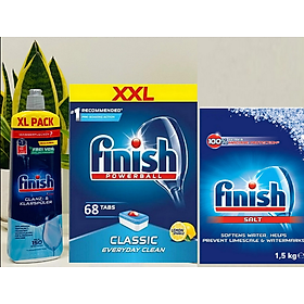 Combo Viên rửa bát Finish 68 viên+Muối Finish 1,5kg+bóng finish 800ml dùng cho máy rửa bát