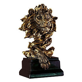 3D Lion Statue Resin Animal Figurine Sculpture Ornament Desktop Decor - Gold