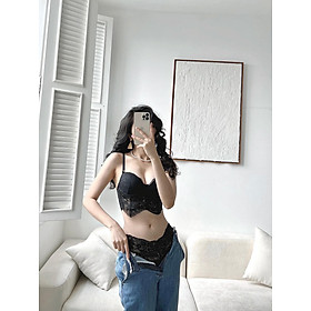 Đồ lót nữ - nội y nữ ren sexy thiết kế croptop, có gọng, nâng ngực Quần Đùi Đen