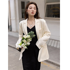 Áo vest, blazer nữ Linen thô Premium form rộng ve vuông túi bổ nắp ArcticHunter, thời trang thương hiệu chính hãng