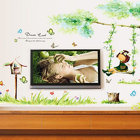Decal dán tường bé ngồi xích đu tán cây xanh ay9194