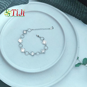Lắc tay inox hình hoa nối kẹp hột sáng đẹp không đen không gỉ sét