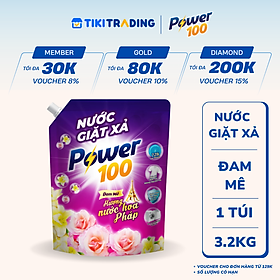 Túi Nước Giặt Xả POWER100 Hương Nước Hoa Pháp 3.2KG
